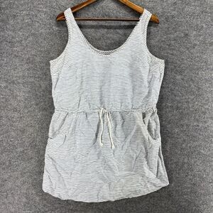 Gap Dress Women L Large Gray Striped Shift Short Drawstring Linen Sleeveless